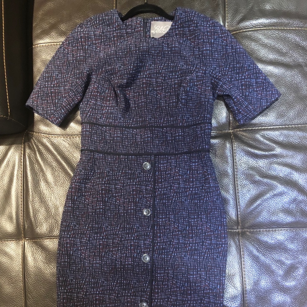 Preowned Lela Rose jacquard seamed midi dress